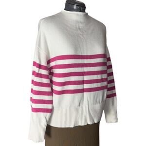 Truth by Republic Sweater Women's Size Medium Mock Neck White w/ Pink Stripes